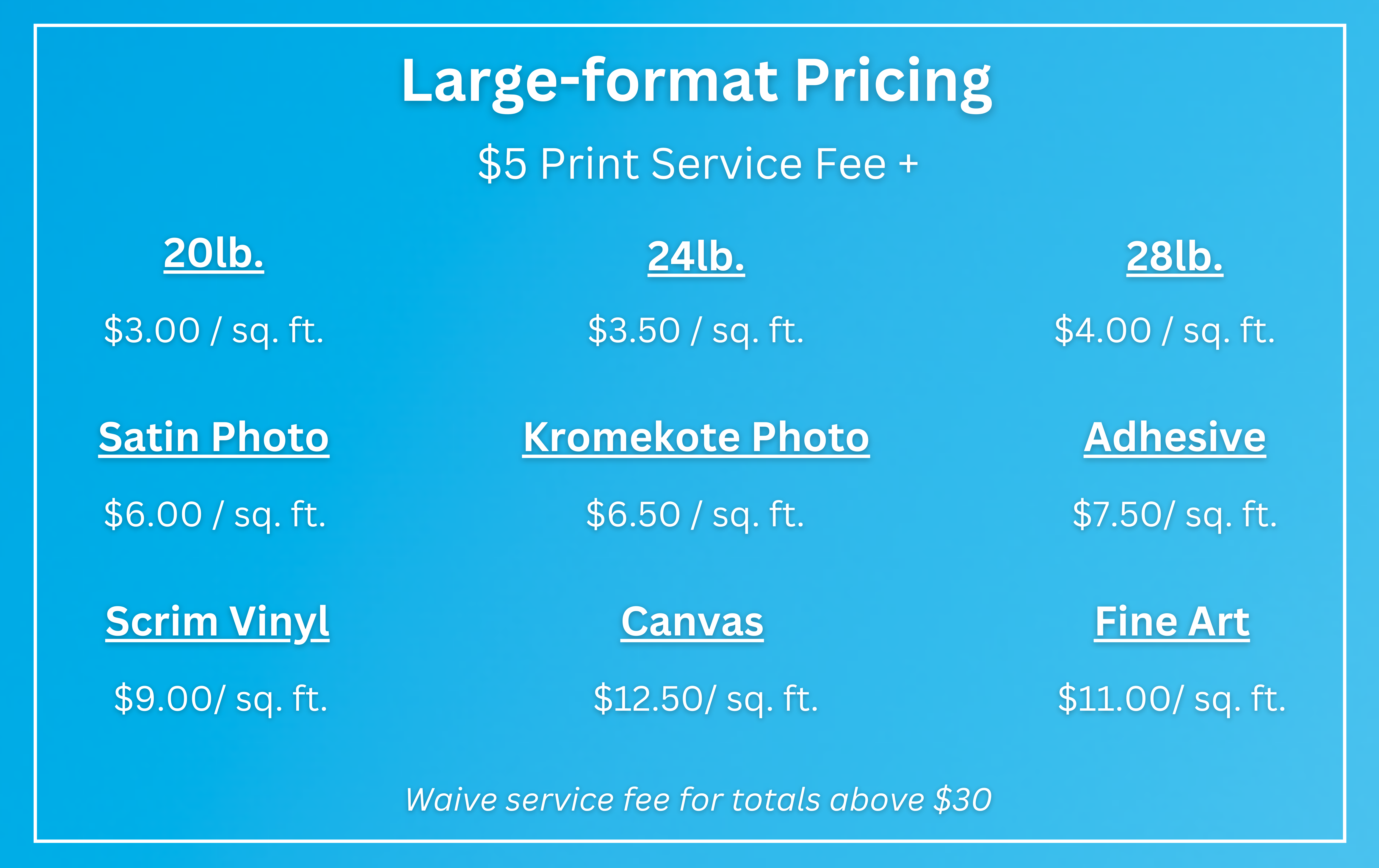 Wide Format Print Pricing Structure